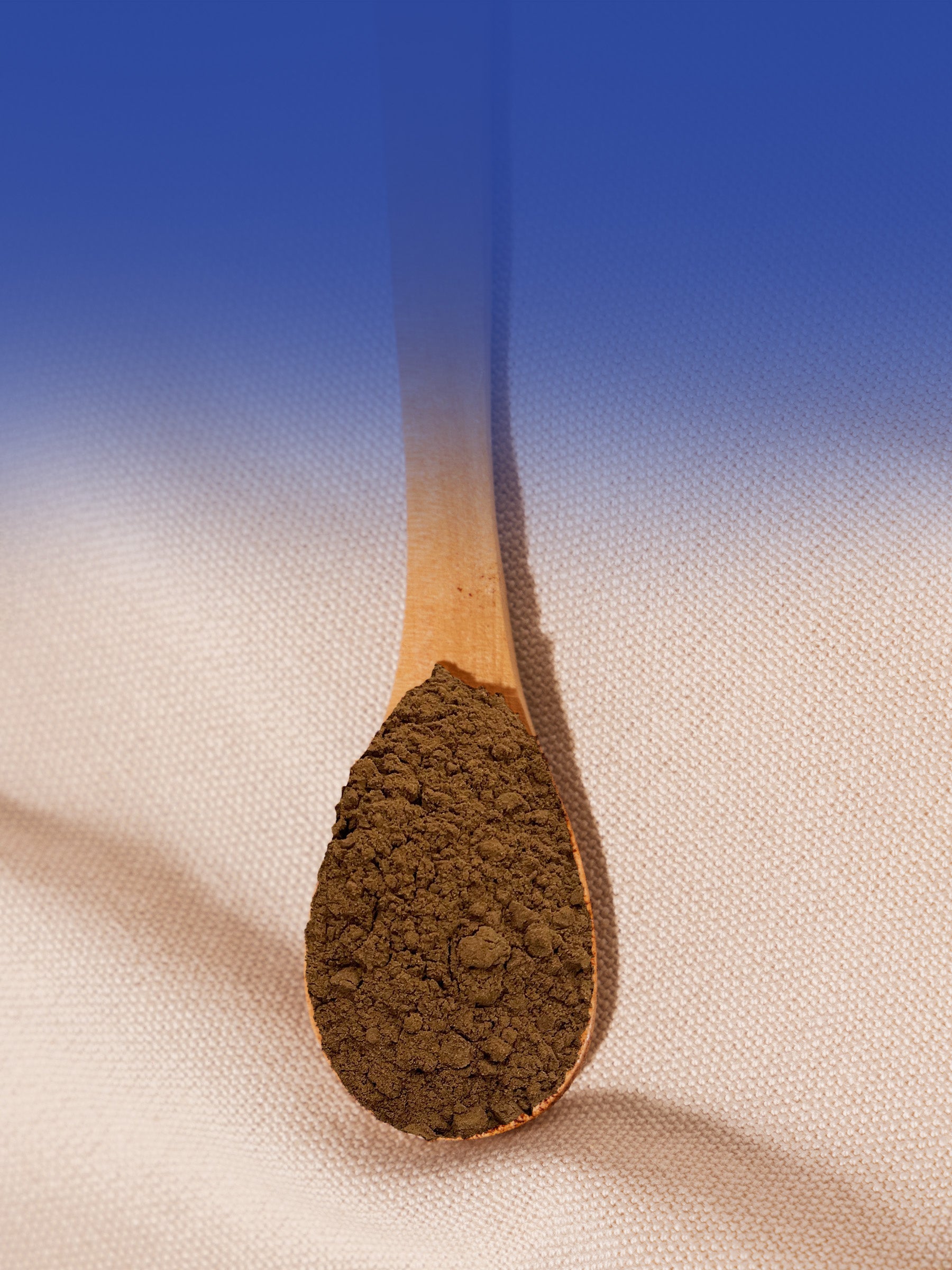 A wooden spoon holding Compound's Cocoa-Free Cocoa