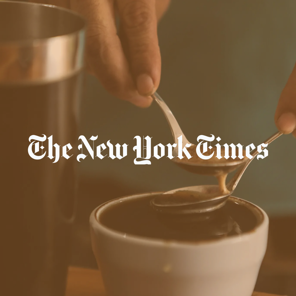 New York Times logo en top of original article picture of a coffee cupping