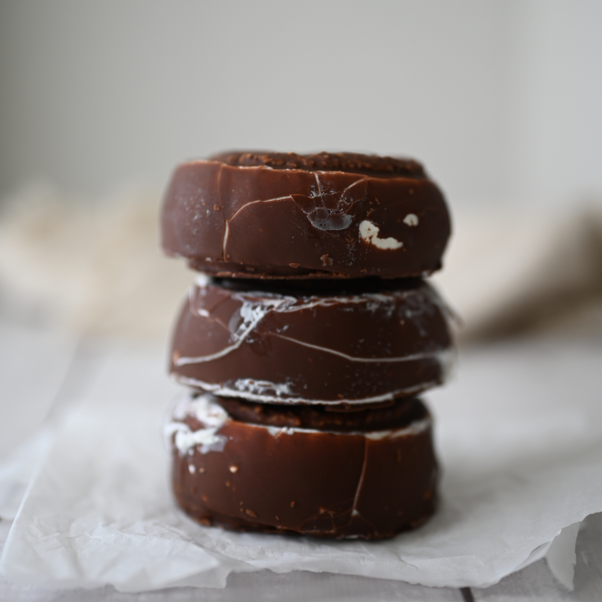 3 chocolate desserts staked up one another