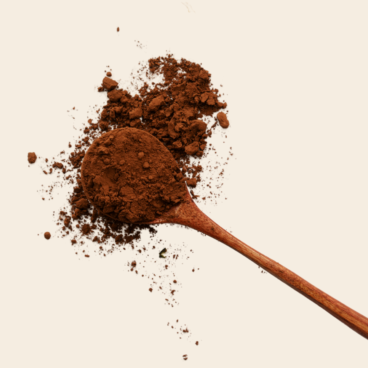 Compound cocoa free cocoa extender powder served on a wooden spoon